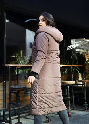 Жіноче стьобане пальто з капюшоном 42/90/0031 куртка довга зима (48-50; 52-54; 56-58 великі розміри )4 фото