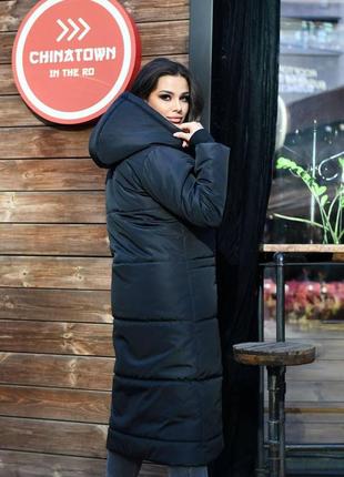 Жіноче стьобане пальто з капюшоном 42/90/0031 куртка довга зима (48-50; 52-54; 56-58 великі розміри )7 фото