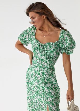 Цветочное платье миди с разрезом modaway - зеленый цвет, m (есть размеры)3 фото