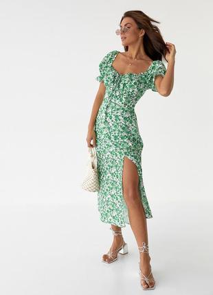 Цветочное платье миди с разрезом modaway - зеленый цвет, m (есть размеры)5 фото
