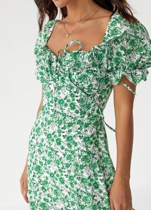 Цветочное платье миди с разрезом modaway - зеленый цвет, m (есть размеры)4 фото