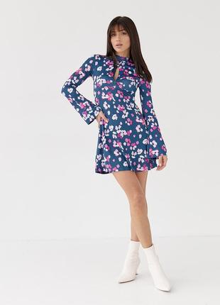 Платье мини расширенного силуэта с цветочным принтом top20ty - фиолетовый цвет, s (есть размеры)