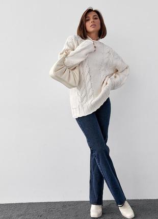 В'язаний светр із косами oversize — кремовий колір, l (є розміри)2 фото