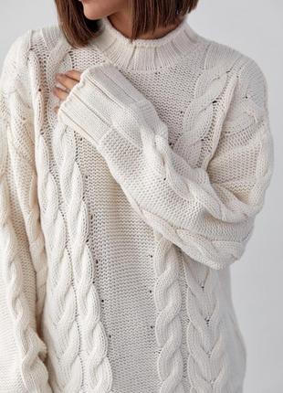 В'язаний светр із косами oversize — кремовий колір, l (є розміри)6 фото