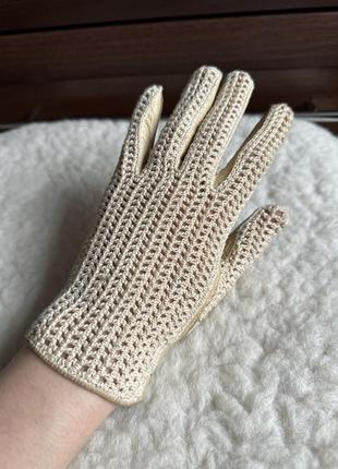 Женские дамские комбинированные водительские перчатки кожаные