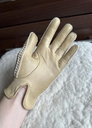 Женские дамские комбинированные водительские перчатки кожаные2 фото