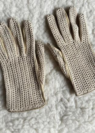 Женские дамские комбинированные водительские перчатки кожаные4 фото