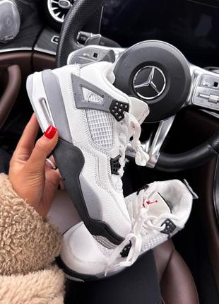 Женские зимние кроссовки nike air jordan 4 white grey fur на меху джоржаны