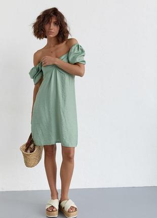 Платье мини с рукавами-фонариками sobe - мятный цвет, l (есть размеры)6 фото
