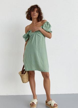 Платье мини с рукавами-фонариками sobe - мятный цвет, l (есть размеры)1 фото