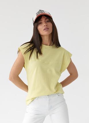 Однотонная футболка с удлиненным плечевым швом - лимонный цвет, s (есть размеры)