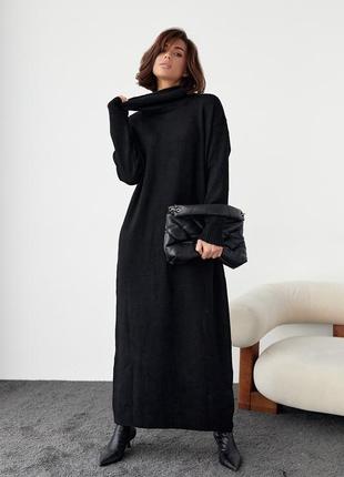 Вязаное платье oversize с высокой горловиной - черный цвет, l (есть размеры)