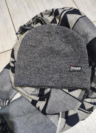 Шапка бини рубчик серая теплая зима зимняя