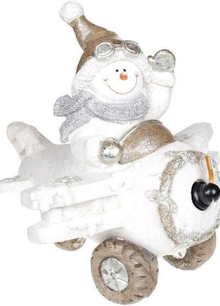 Декор «снеговик в белом самолете» с led подсветкой, керамика, 37.5х33х34.5см