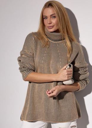 Женский вязаный свитер оверсайз с узором в рубчик😻1 фото