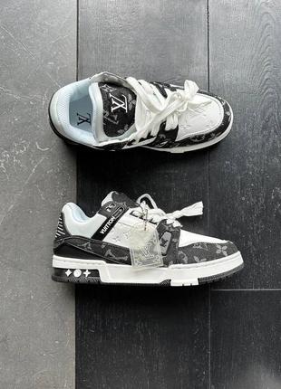 Розкішні жіночі та чоловічі кросівки бренд trainer sneaker black white чорні з білим