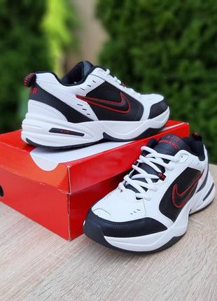 Термо кроссовки утепленные nike air monarch белые с черным и красным