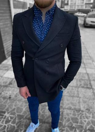 Мужское стильное тёплое демисезонное пальто на весну/осень чёрное2 фото