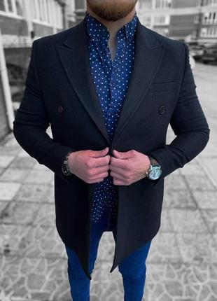 Мужское стильное тёплое демисезонное пальто на весну/осень чёрное5 фото