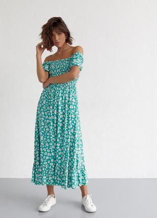 Женское длинное платье с эластичной талией и оборкой esperi - изумрудный цвет, s (есть размеры)7 фото