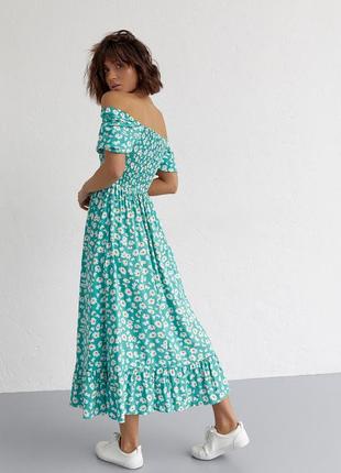 Довге жіноче плаття з еластичною талією й оборкою esperi — смарагдовий колір, s (є розміри)9 фото