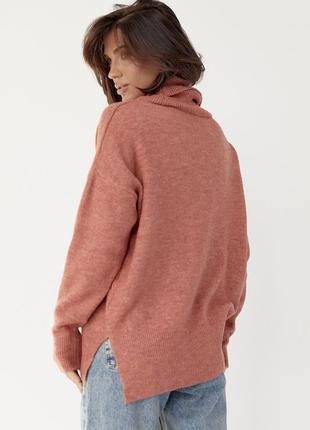 Женский свитер oversize с разрезами по бокам - коралловый цвет, l (есть размеры)2 фото