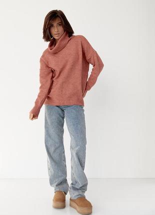 Женский свитер oversize с разрезами по бокам - коралловый цвет, l (есть размеры)7 фото