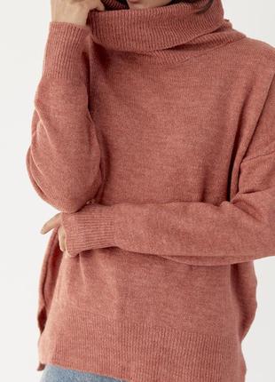 Женский свитер oversize с разрезами по бокам - коралловый цвет, l (есть размеры)4 фото