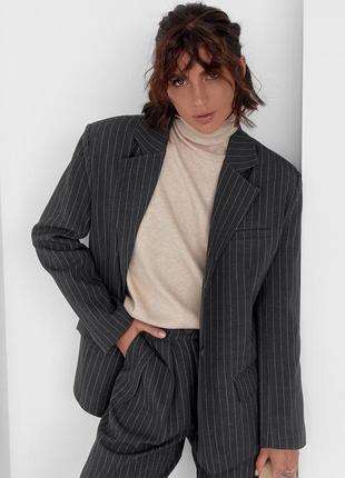 Женский пиджак на пуговицах в полоску - темно-серый цвет, xl (есть размеры)1 фото