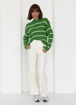 Женский вязаный свитер оверсайз в полоску - зеленый цвет, l (есть размеры)3 фото