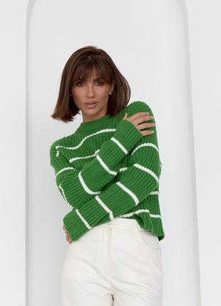 Женский вязаный свитер оверсайз в полоску - зеленый цвет, l (есть размеры)6 фото