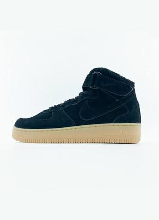 Кросівки жіночі / чоловічі чорні замшеві теплі nike air force 1 high fur "black"