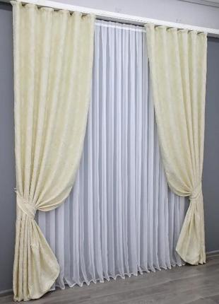 Комплект штор корона (2шт. 1,5х2,7м.) із тканини льон. колір молочний4 фото
