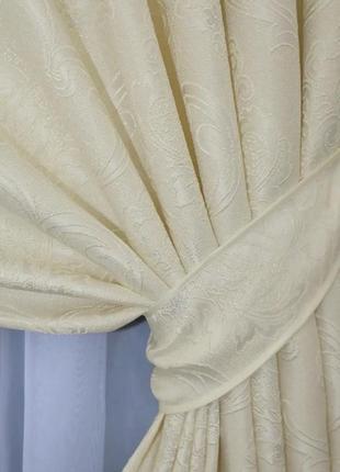 Комплект штор корона (2шт. 1,5х2,7м.) із тканини льон. колір молочний5 фото