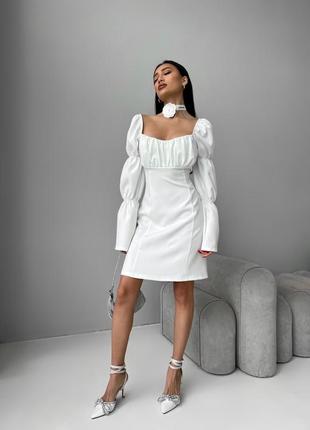 Платье женское короткое, нарядное, коктейльное, вечернее, на корпоратив, белое4 фото