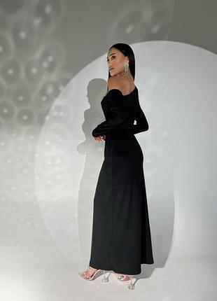 Плаття жіноче міді, трикотаж рубчик, з прикрасою, ошатне, вечірнє, чорне7 фото