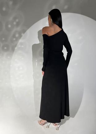 Плаття жіноче міді, трикотаж рубчик, з прикрасою, ошатне, вечірнє, чорне8 фото