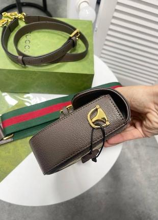 Сумка кожаная с двумя ремнями в стиле gucci коричневая9 фото