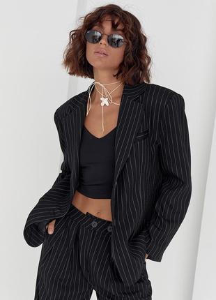 Женский пиджак на пуговицах в полоску - черный цвет, l (есть размеры)