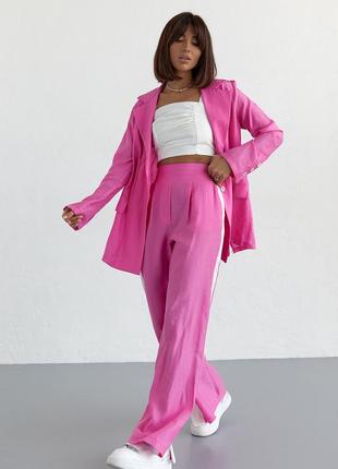 Женский брючный костюм в стиле кэжуал - розовый цвет, m (есть размеры)3 фото
