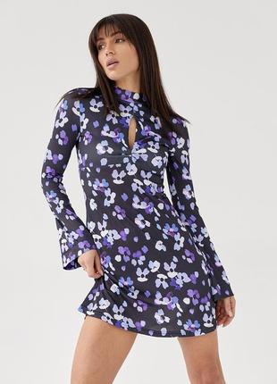 Сукня міні розширеного силуету з квітковим принтом top20ty — синій колір, s (є розміри)6 фото