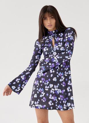 Сукня міні розширеного силуету з квітковим принтом top20ty — синій колір, s (є розміри)3 фото