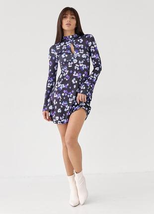 Сукня міні розширеного силуету з квітковим принтом top20ty — синій колір, s (є розміри)5 фото