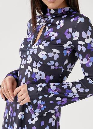 Сукня міні розширеного силуету з квітковим принтом top20ty — синій колір, s (є розміри)4 фото
