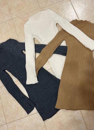 Платье мини в стиле zara рубчик графит молоко кемал коричневое