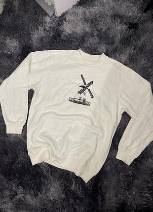 Худи свитшот оверсайз с принтом на флисе стильный