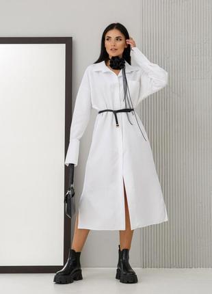 Плаття-сорочка жіноче міді, оверсайз, бавовняне, на ґудзиках, біле3 фото