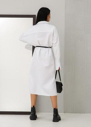 Плаття-сорочка жіноче міді, оверсайз, бавовняне, на ґудзиках, біле5 фото