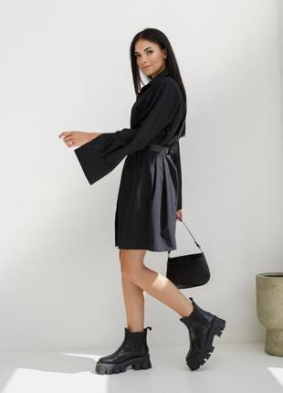 Плаття-сорочка жіноче оверсайз, бавовняне, на ґудзиках, коротке, чорне5 фото