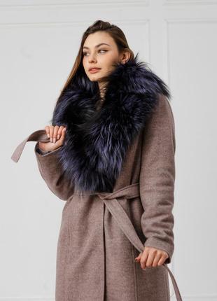 Пальто кашемир италия с мехом финской чернобурой лисы saga furs италия. новая коллекция.2 фото